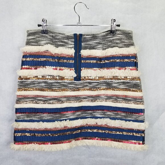 Anthropologie Moulinette Soeurs Erine Mini Skirt Women’s 4 Fringe Sequin Lined - Picture 7 of 13